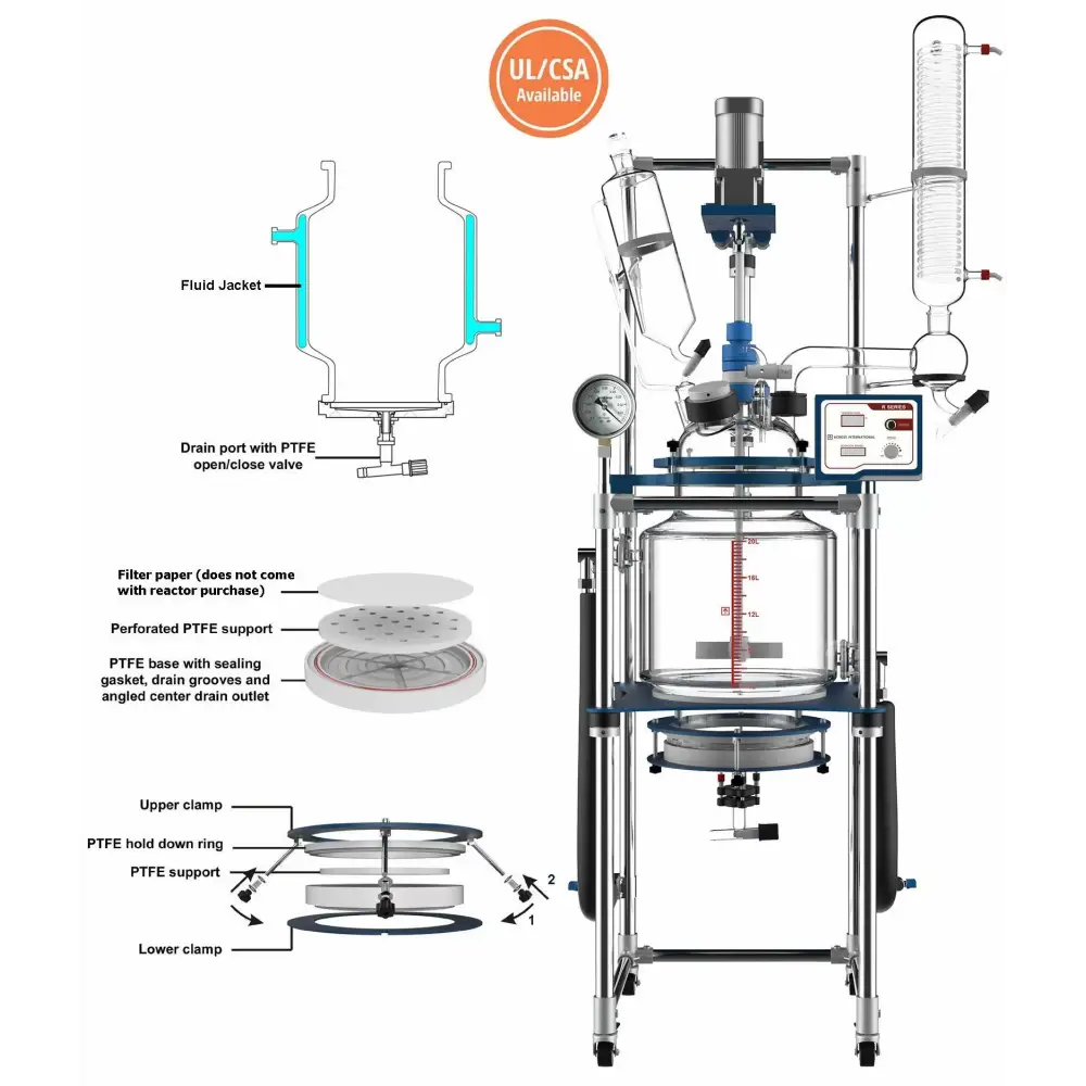 Glass Reactor Ai 20L Single or Dual Jacketed Filter - Laboratory Equipment