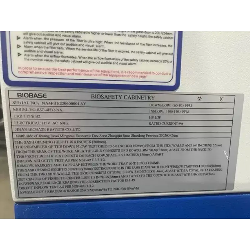 NSF Certified 4 Ft Class II Type B2 Biosafety Cabinet 110V Refurb 2022 - Laboratory Equipment
