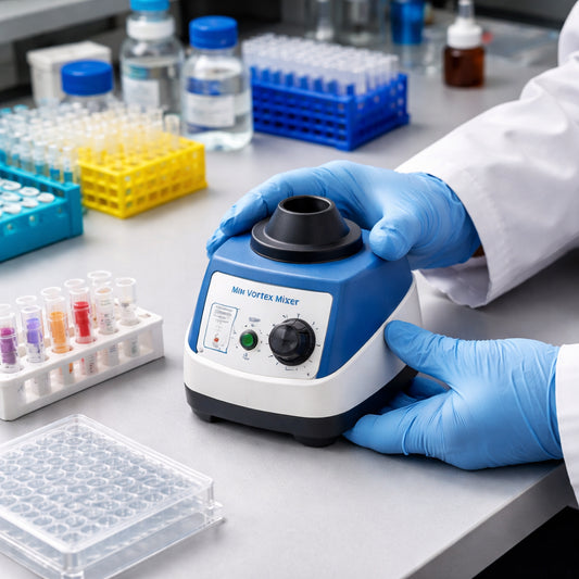 affordable vortex mixer for molecular biology on a bench with tubes and plates