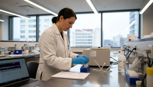 Lab technician sets up genomic quality control