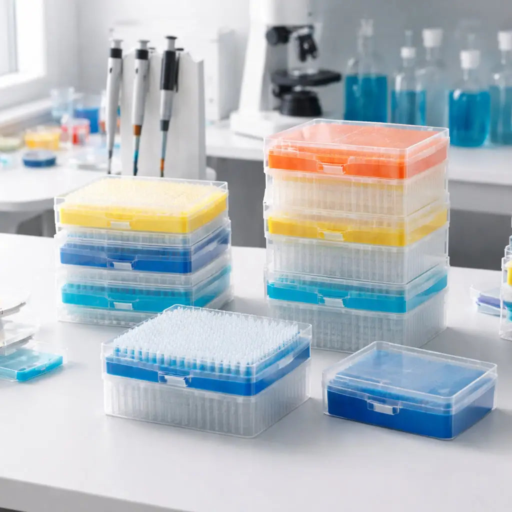 Best value pipette tip rack for 0.5 µL tips arranged on laboratory bench showing stackable design and organization
