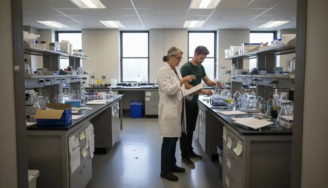 Scientists collaborating on laboratory protocol