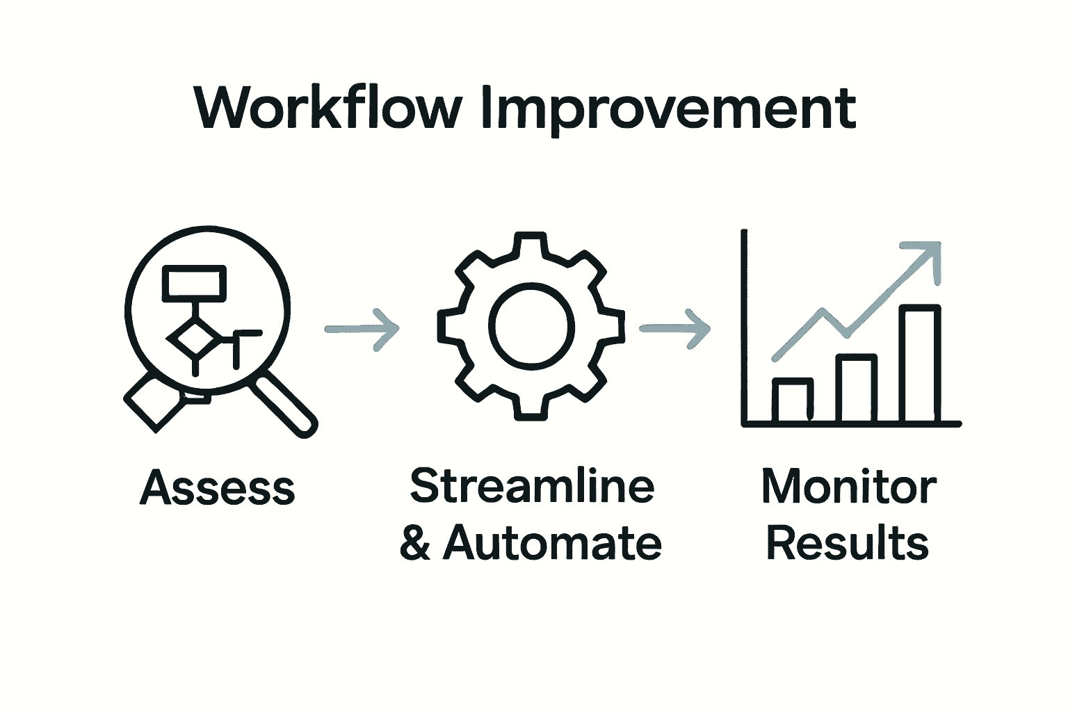 Infographic showing steps to optimize laboratory workflows: assess, streamline, and monitor.
