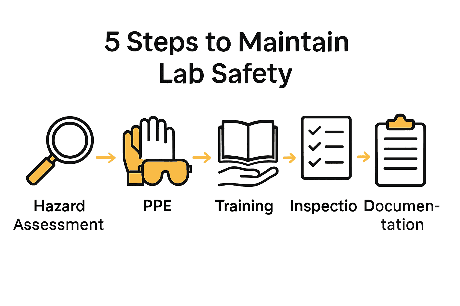 Infographic showing 5 essential steps to maintain laboratory safety.