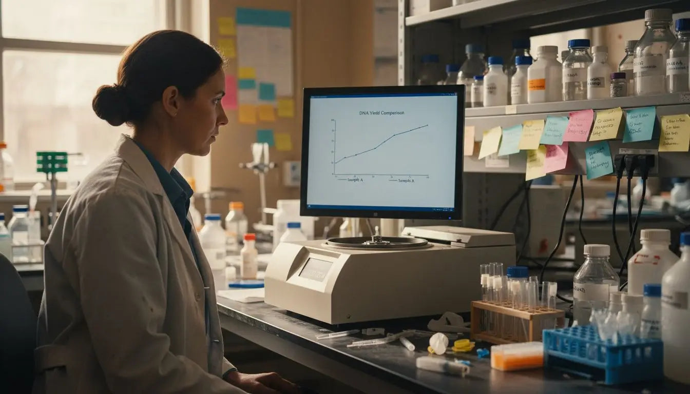 Scientist monitors automated lab equipment results
