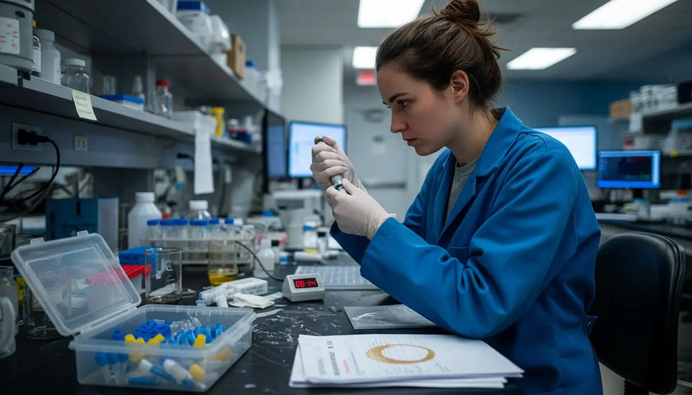 Scientist systematically calibrates lab pipette