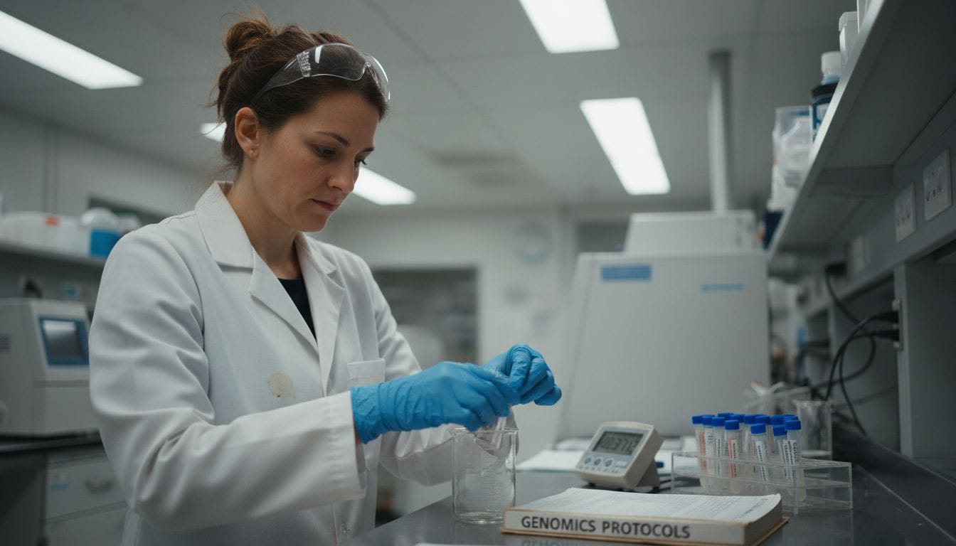 Scientist setting up standardized laboratory equipment