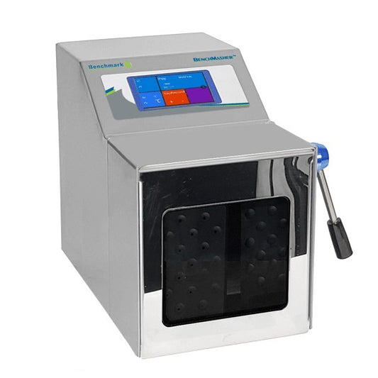 Benchmark machine with a digital display on a white background