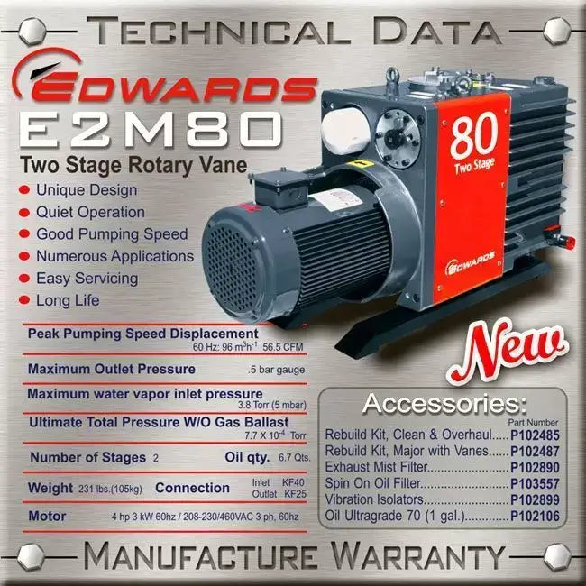 Edwards E2M80 57 CFM Dual-Stage High Capacity Vacuum Pump - Pumps