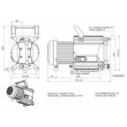 Vacuubrand MD 1C 0.9 CFM Oil-Free Chemistry Diaphragm Pump 110V - Pumps