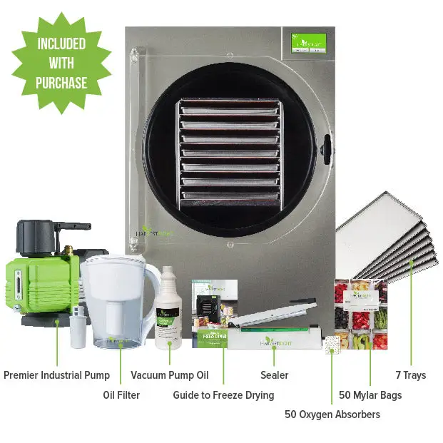 X Large Home Pro Freeze Dryer with XL Premier Vacuum Pump 7 Trays and Mylar Starter Kit Freeze Drying Machines