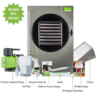X Large Home Pro Freeze Dryer with XL Premier Vacuum Pump 7 Trays and Mylar Starter Kit Freeze Drying Machines